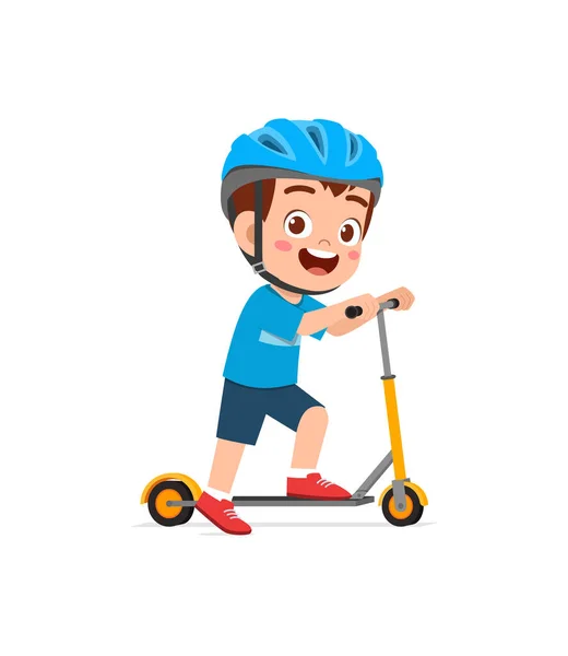 Lindo Niño Montar Scooter Usar Casco — Archivo Imágenes Vectoriales