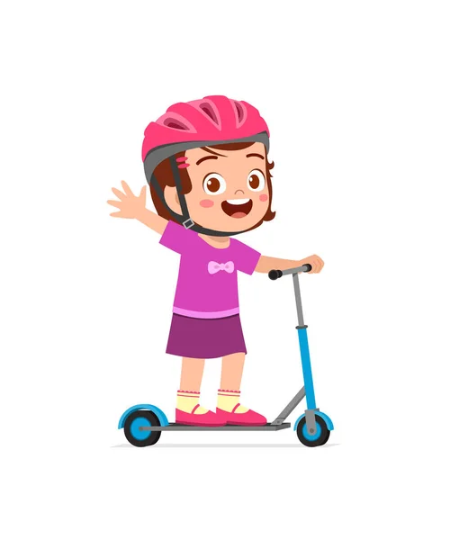 Cute Little Girl Riding Scooter Wear Helmet — Stock Vector