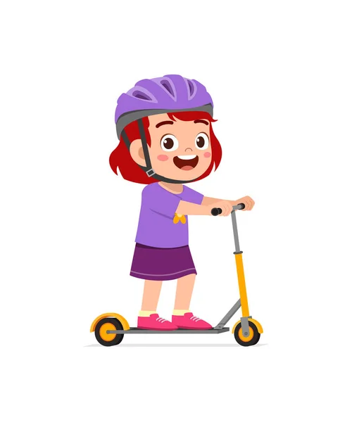Cute Little Girl Riding Scooter Wear Helmet — Stock Vector