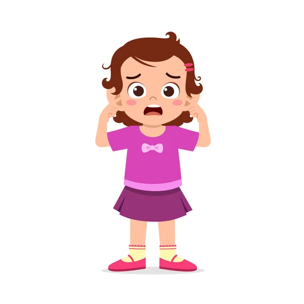 Lindo Niño Cubrir Oído Fuerte Sonido — Vector de stock