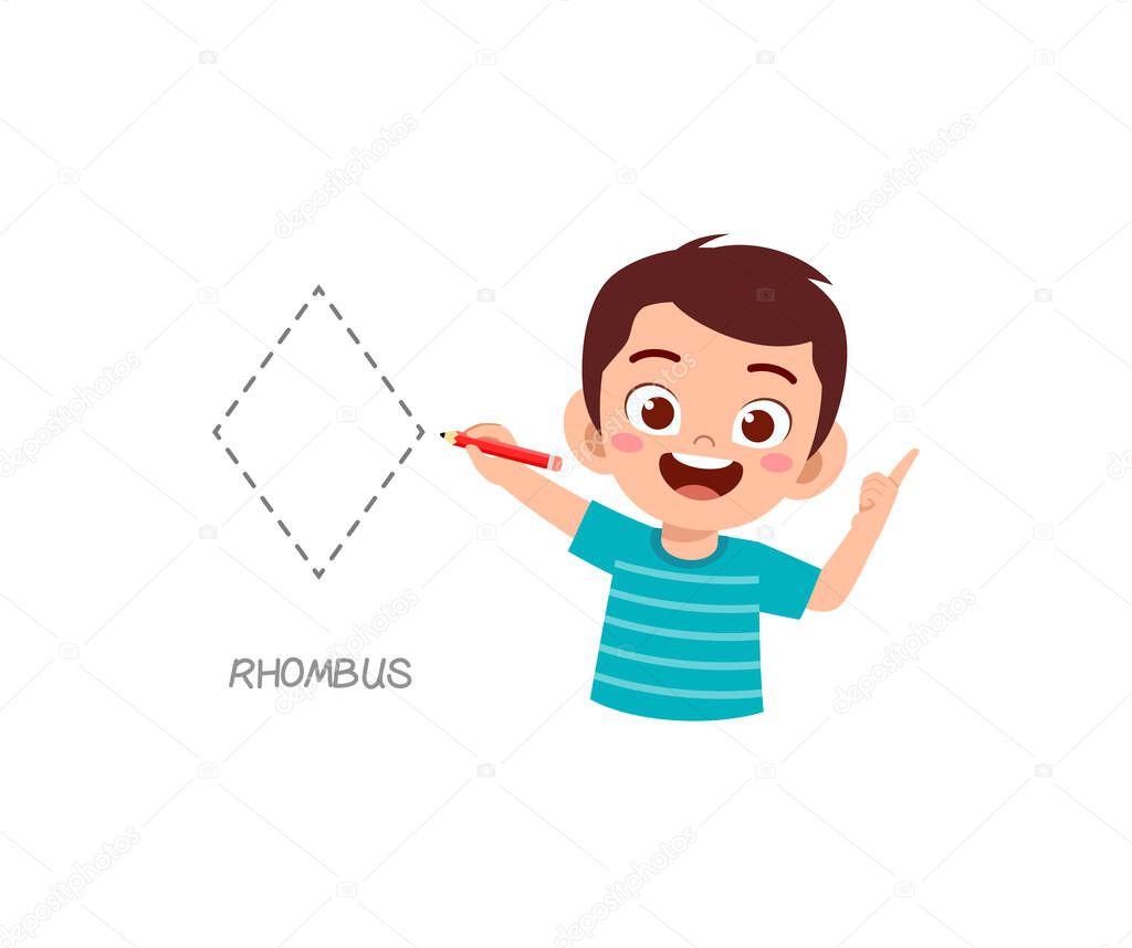cute little boy study to draw a rhombus