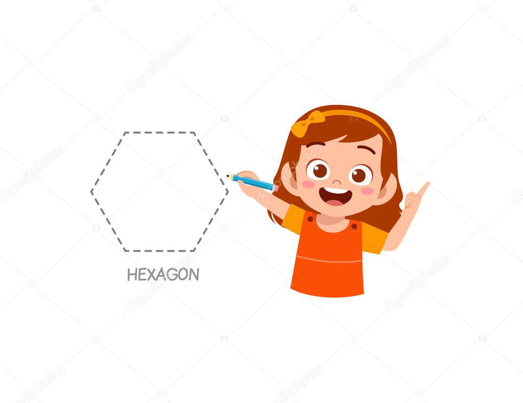 cute little girl study to draw a hexagon