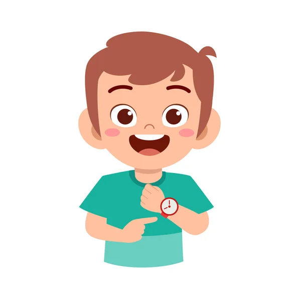 Niedlicher Kleiner Junge Trägt Uhr Handgelenk — Stockvektor