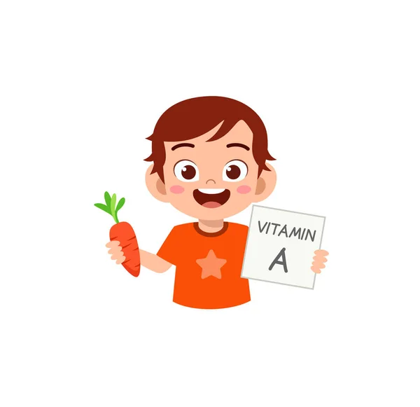 Schattig Jongetje Met Fruit Vitamine Kaart — Stockvector