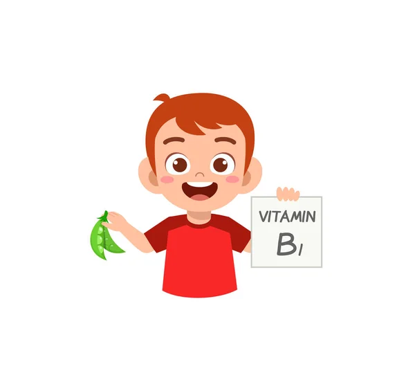 Schattig Jongetje Met Fruit Vitamine Kaart — Stockvector