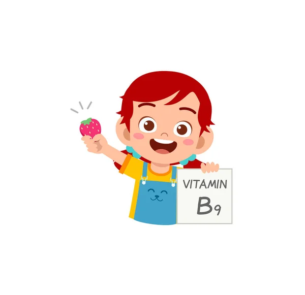 Mignonne Petite Fille Tenant Des Fruits Carte Vitamine — Image vectorielle