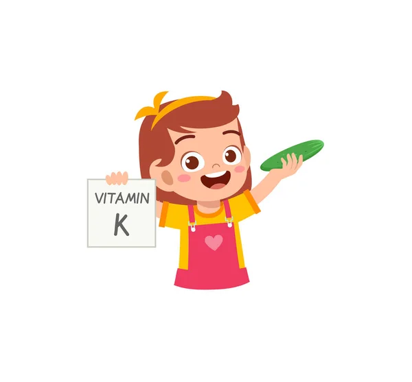 Мила Маленька Дівчинка Тримає Фрукти Вітамінну Карту — стоковий вектор