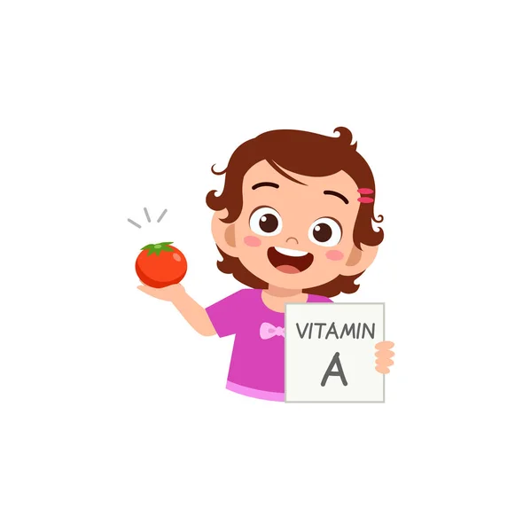 Schattig Klein Meisje Met Fruit Vitamine Kaart — Stockvector