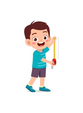 little boy holding measure tape and check length clipart