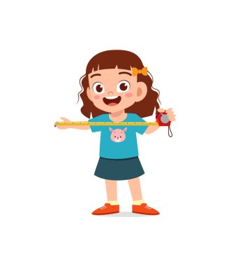 little girl holding measure tape and check length clipart