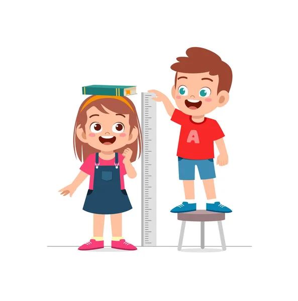 Boy Girl Measure Height Grow Progress — Stock Vector