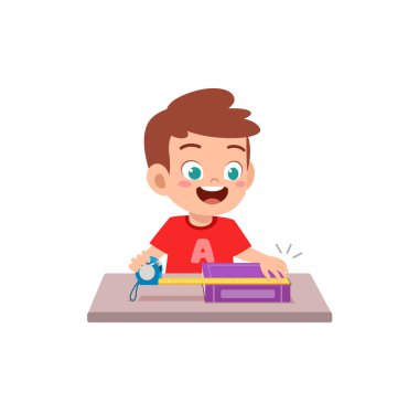 little boy holding ruler and check length clipart