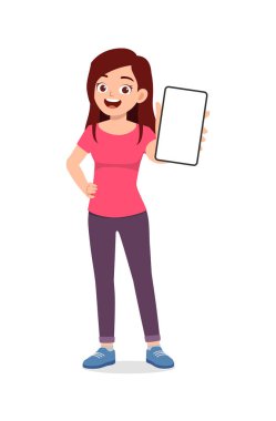 Genç kadın kendine güveni olan bir telefon ekranı göster