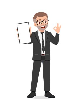 Genç adam telefon ekranını göster ve iyi niyet göster