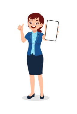 İşçi kadın telefon ekranını başparmağıyla göster