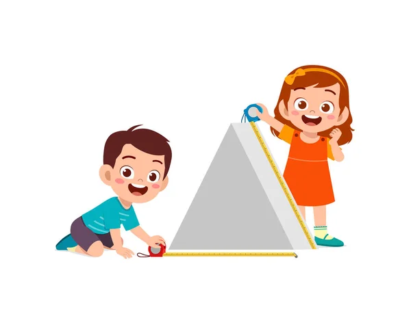 Παιδιά Μετρούν Πλάτος Και Ύψος Από Γεωμετρικό Σχήμα — Διανυσματικό Αρχείο