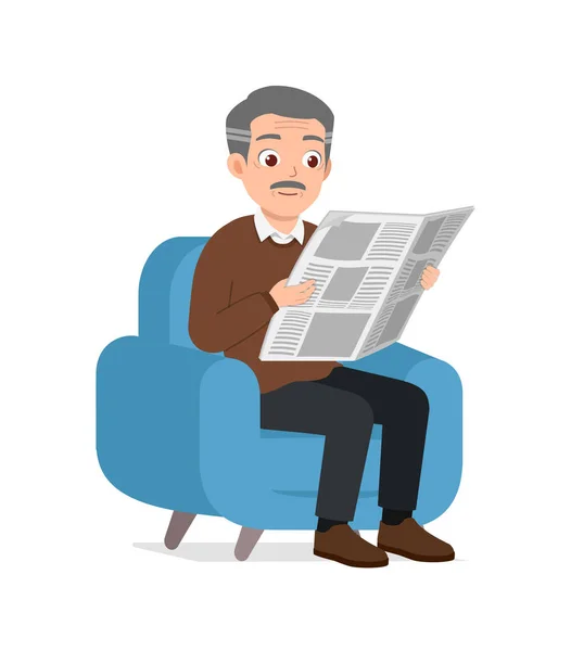 老人はソファに座って新聞を読んで — ストックベクタ