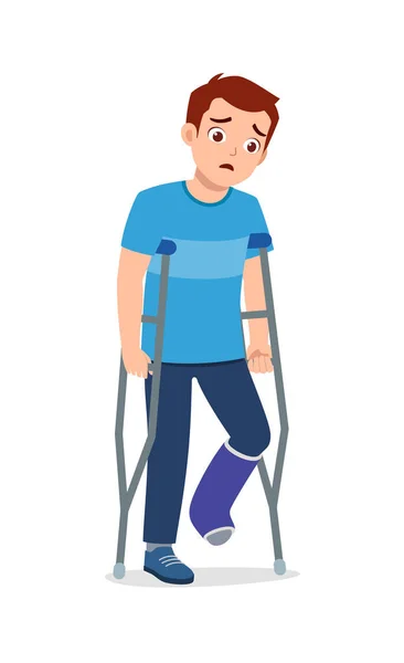 Young Man Have Broken Leg Bone Feel Sad — Stock Vector