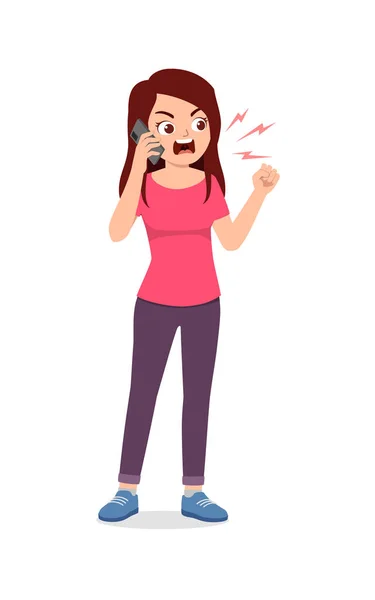 Junge Frau Ist Wütend Und Schreit Zum Telefon — Stockvektor