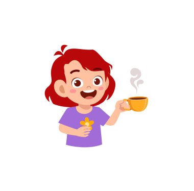 Küçük kız sıcak çikolata iç ve mutlu ol.