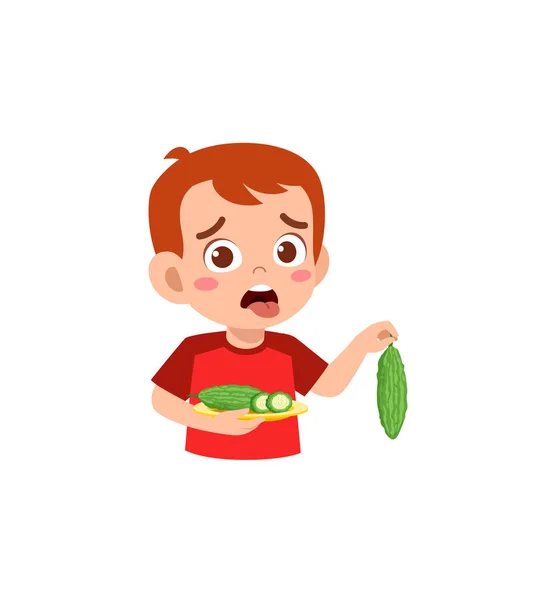 Küçük Çocuk Acı Kabak Yediğinde Mutlu Olmuyor — Stok Vektör
