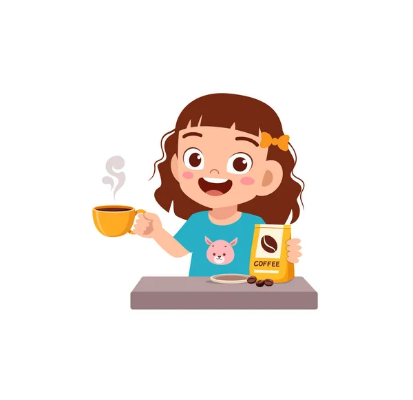 Bambina Bere Caffè Caldo Sentirsi Felici — Vettoriale Stock