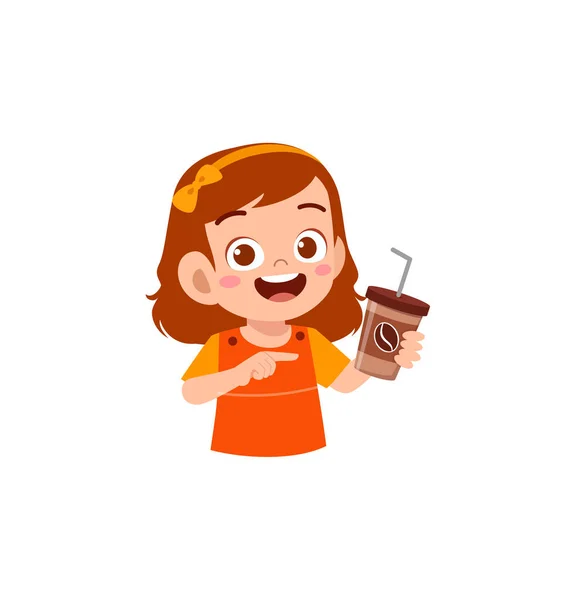 Κοριτσάκι Πίνει Ζεστό Καφέ Και Νιώθει Ευτυχισμένο — Διανυσματικό Αρχείο