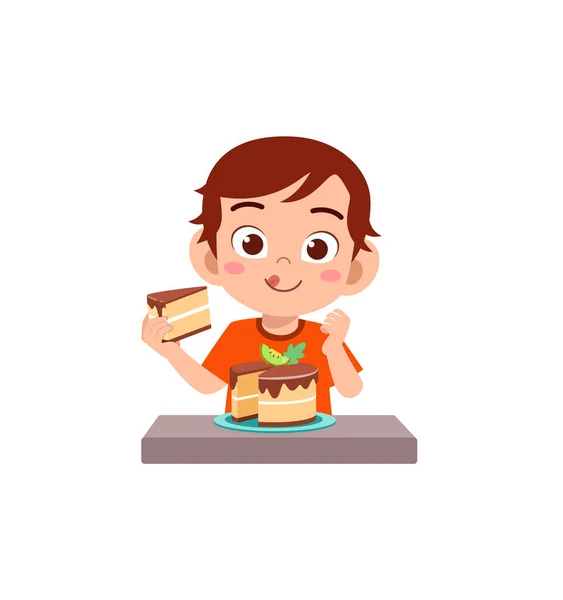 小男孩吃甜蛋糕 很高兴 — 图库矢量图片