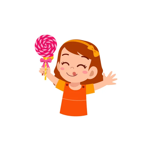 小女孩吃甜棒棒糖 很开心 — 图库矢量图片