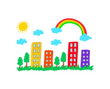 Şehrin inşaatı hakkında çocuğun el çizimi çok hoş.