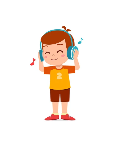 Маленький Хлопчик Слухає Музику Смартфона — стоковий вектор