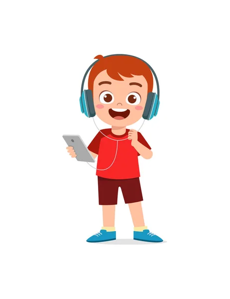 Petit Garçon Écouter Musique Smartphone — Image vectorielle