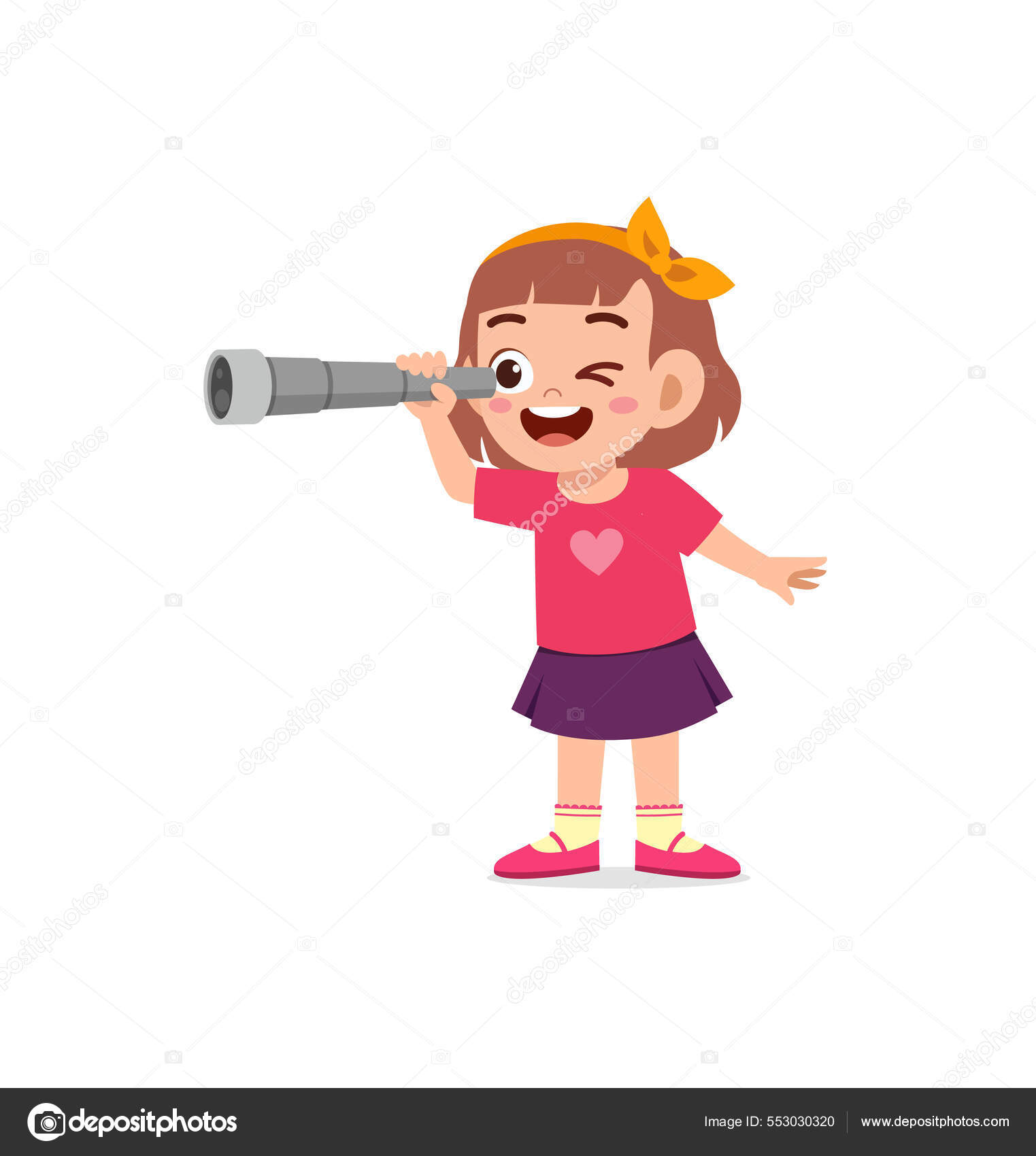 Little Girl Standing See Using Telescope Stock Vector by