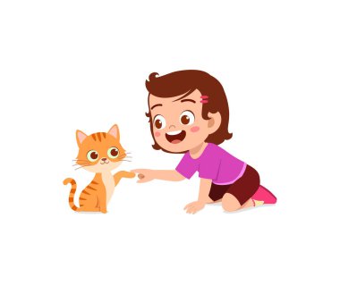 Küçük kız sevimli kediyle oynuyor.