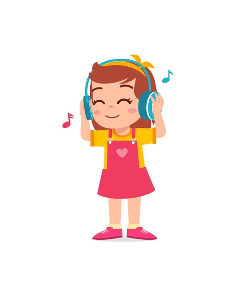 小女孩在智能手机里听音乐 — 图库矢量图片