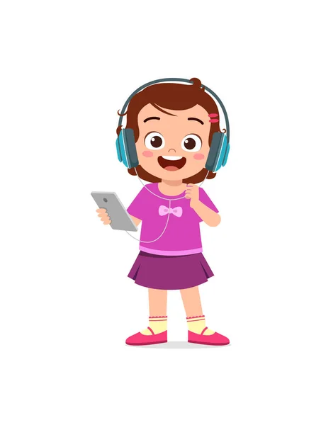 Маленька Дівчинка Слухає Музику Смартфона — стоковий вектор