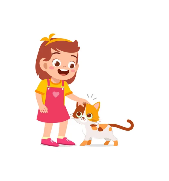 Μικρό Κορίτσι Παίζει Μαζί Χαριτωμένο Γάτα — Διανυσματικό Αρχείο