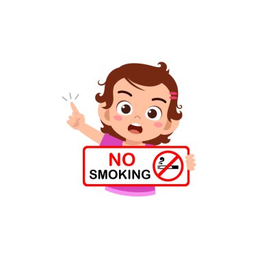 Sevimli küçük çocuk sigara hakkında tahta tutuyor.