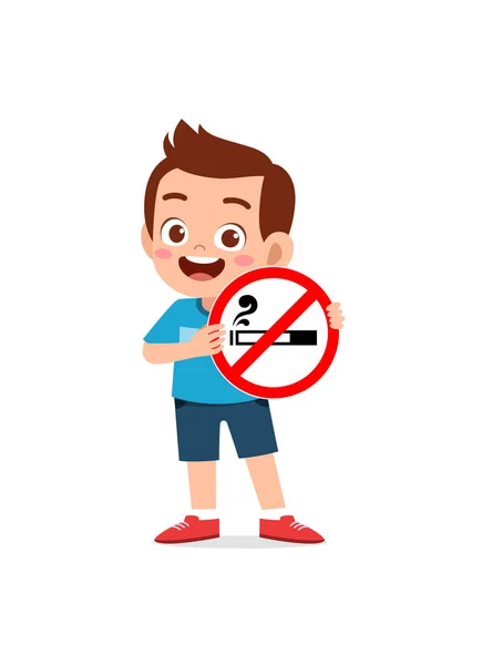 Χαριτωμένο Μικρό Παιδί Κρατώντας Διοικητικό Συμβούλιο Για Κάπνισμα — Διανυσματικό Αρχείο