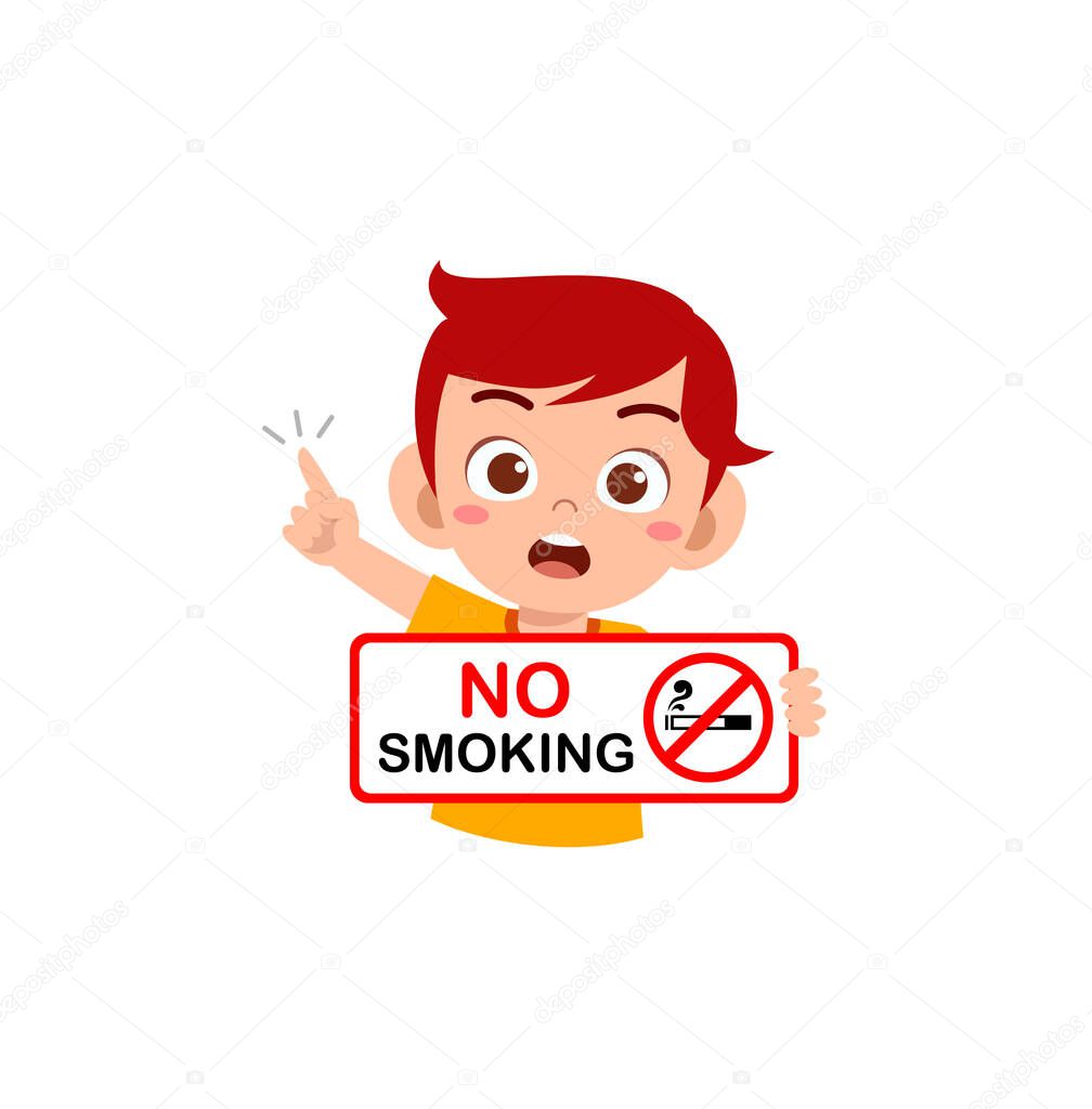 cute little kid holding board about smoking