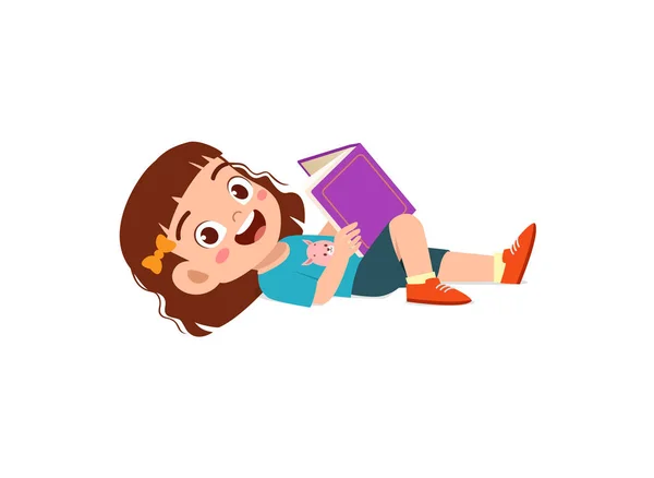 小孩躺在地板上看故事书 — 图库矢量图片