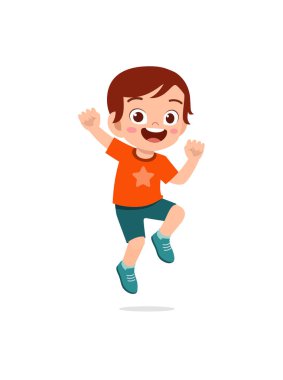 Tatlı küçük çocuk zıpla ve mutlu ol.