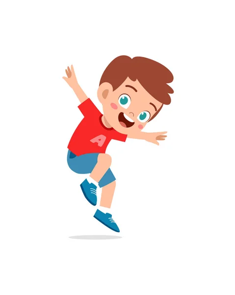 Cute Little Kid Jump Feel Happy — Stock Vector