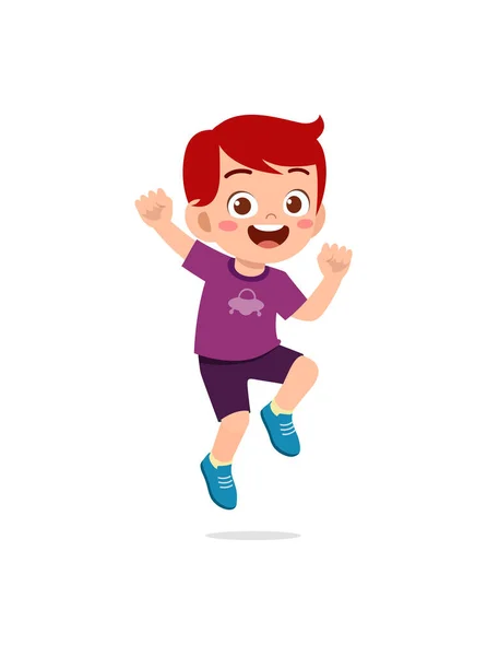 Cute Little Kid Jump Feel Happy — Stock Vector