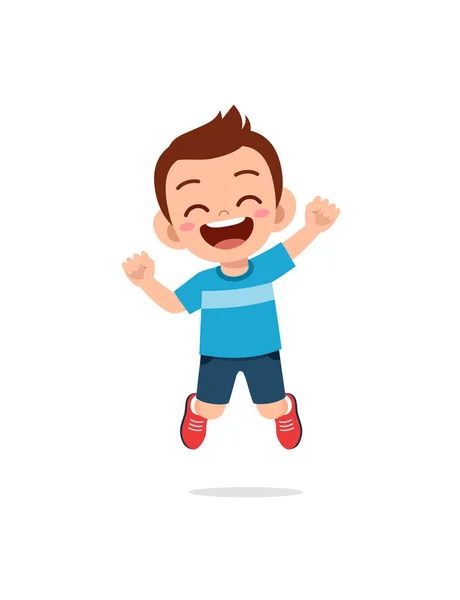 Bonito Pequena Criança Saltar Sentir Feliz — Vetor de Stock