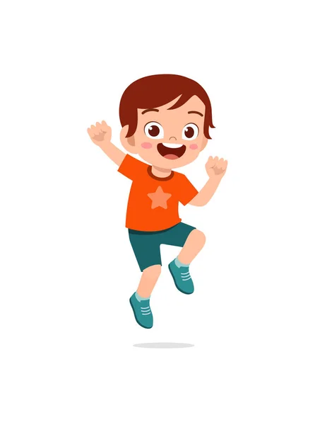 Schattig Klein Kind Springen Voel Gelukkig — Stockvector