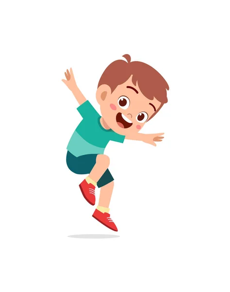 Bonito Pequena Criança Saltar Sentir Feliz —  Vetores de Stock