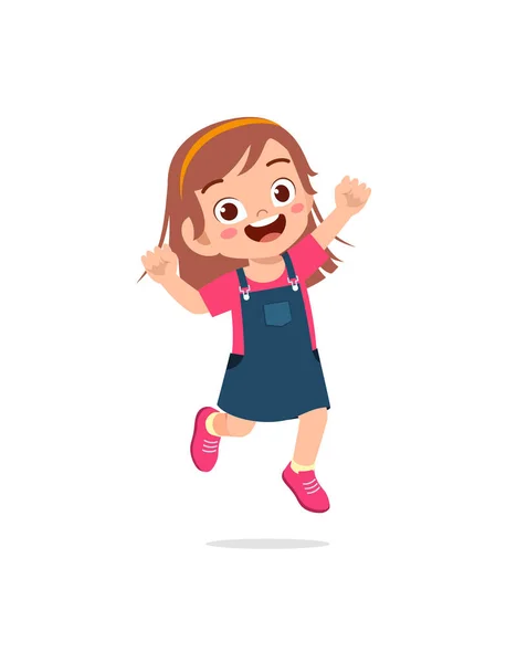 Cute Little Kid Jump Feel Happy — Stock Vector