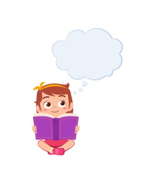 Küçük çocuk kitap okur ve bir şeyler düşünür.