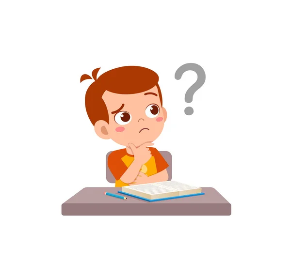 Little Kid Reading Book Feel Confused — Stock Vector